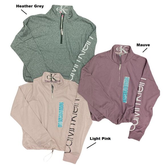 Mauve - Calvin Klein Women's Half Zip Athletic Pullover Crop Sweatshirt w/ Bunge